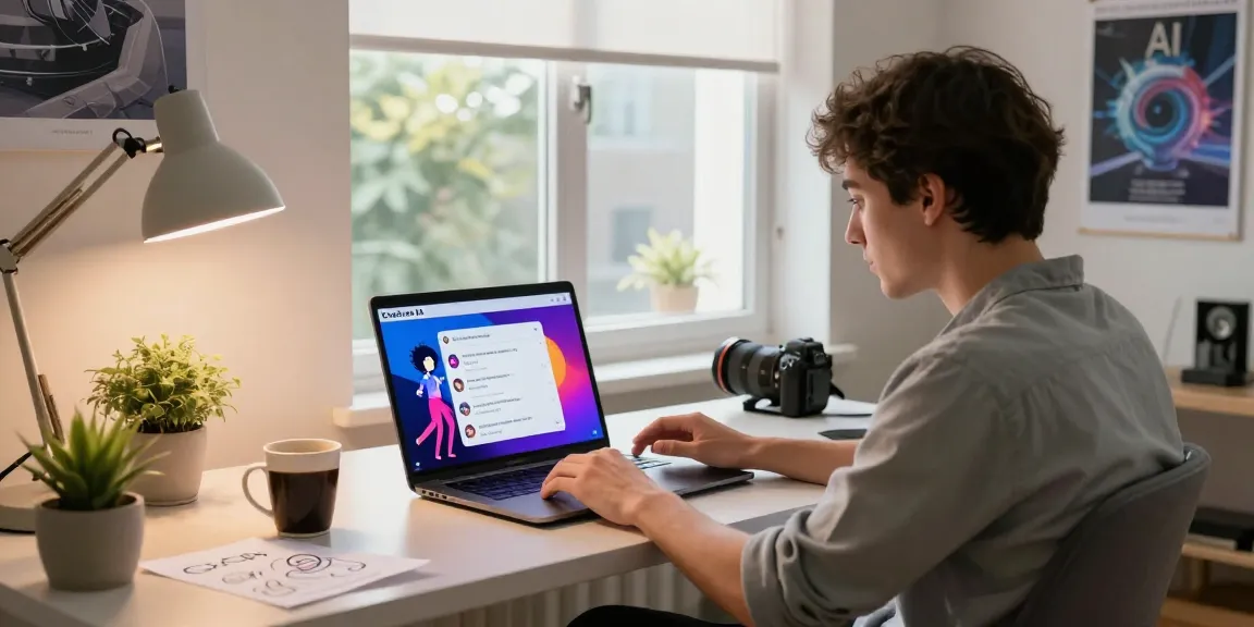 Engaged user exploring Crush on AI chat interface in a cozy home office.