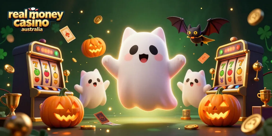 Engage with real money casino Australia, as a ghost cat and bat explore a haunted slot-filled casino.