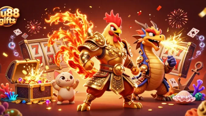 Experience thrilling gameplay with uu88 gifts at a vibrant casino scene featuring exciting characters and elements.